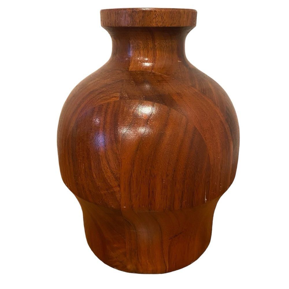 Vintage Mid Century Modern Turned Wood Bud Vase Taper Candle Holder Solid Heavy